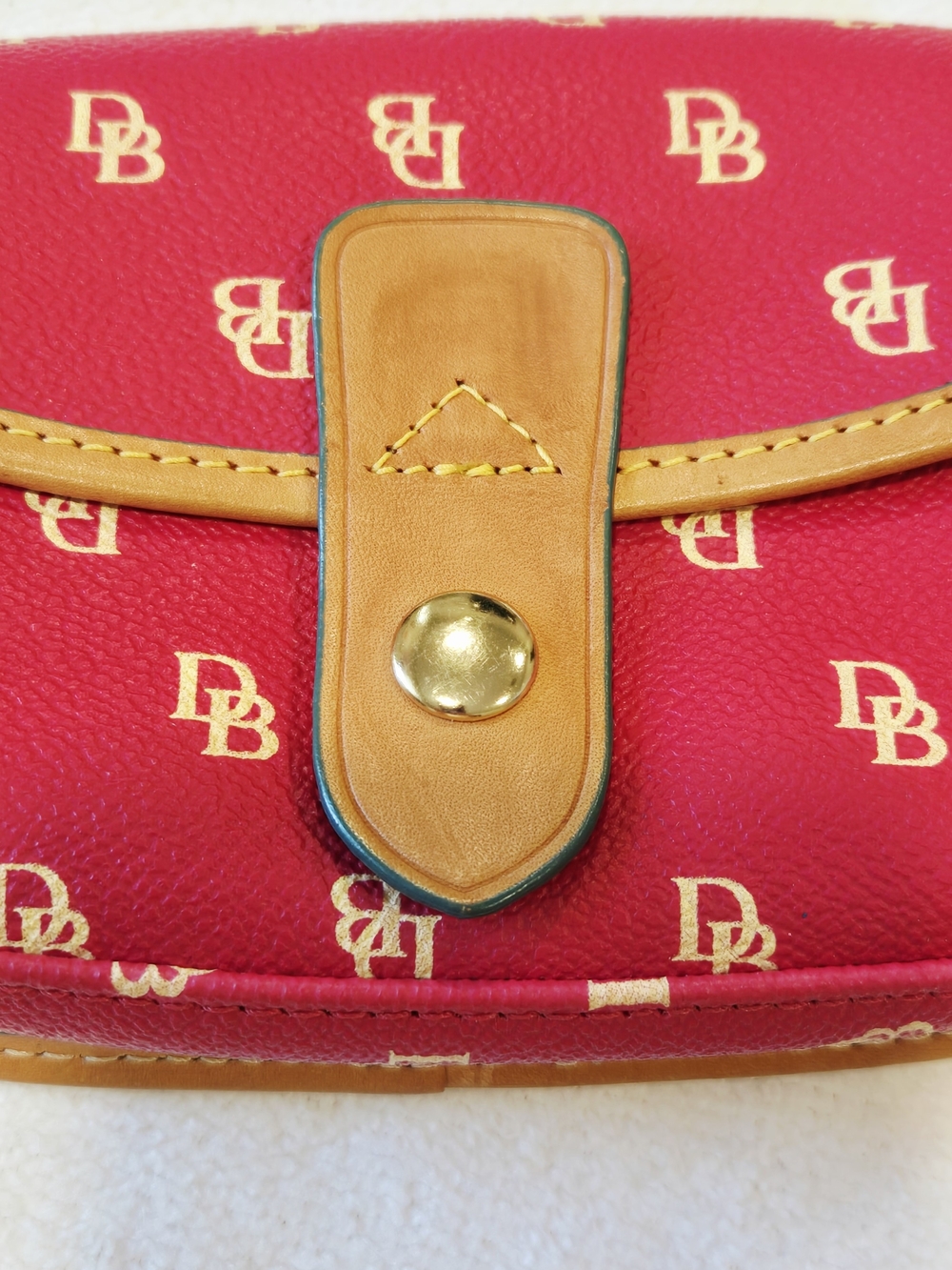 Dooney & Bourke Dark Pink Signature Logo Wristlet with Tan Leather Trim - Picture 11 of 12